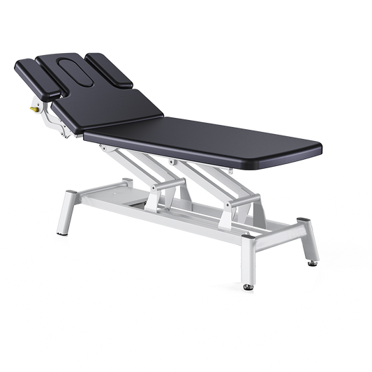 Adjustable electric spa bed with padded surface and modern design. Center view.