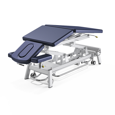 Adjustable electric spa bed with padded surface and modern design. Adjusted position for head, height and legs.