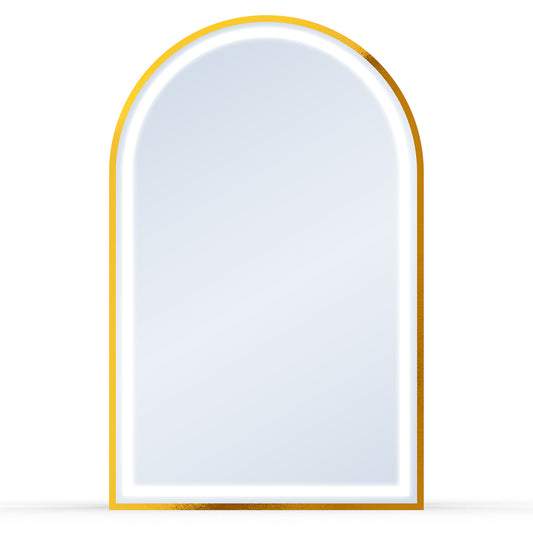 Arched salon mirror with LED edge and gold frame