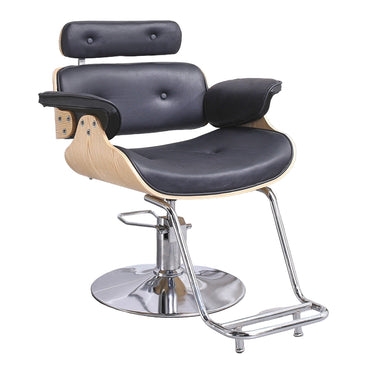 salon styling chair with 360° swivel and hydraulic lift. Center view.