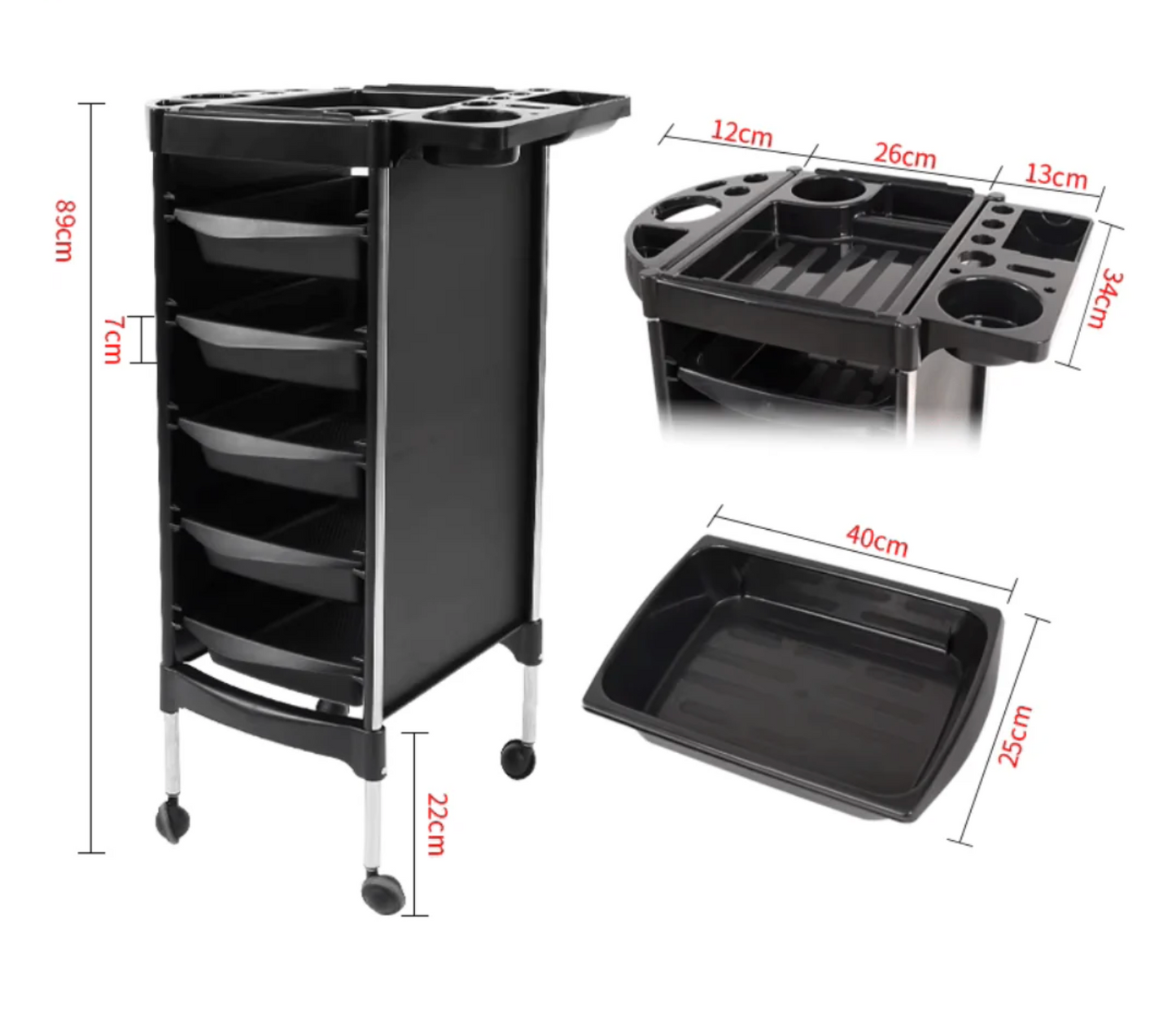 BeautéSync® Salon-Quality Four Drawer Barber Cart – Rolling Hairdressing Trolley with Drawers, Wheels & Durable ABS Frame