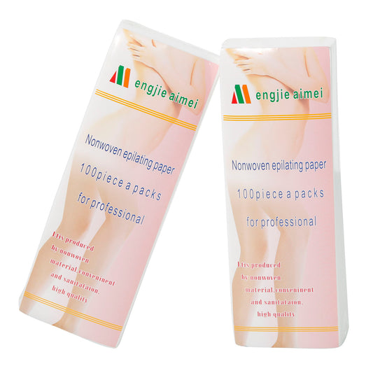 BeautéSync® Disposable Non-Woven Hair Removal Strips front view, pre-cut waxing strips made of durable non-woven fabric for professional and home use