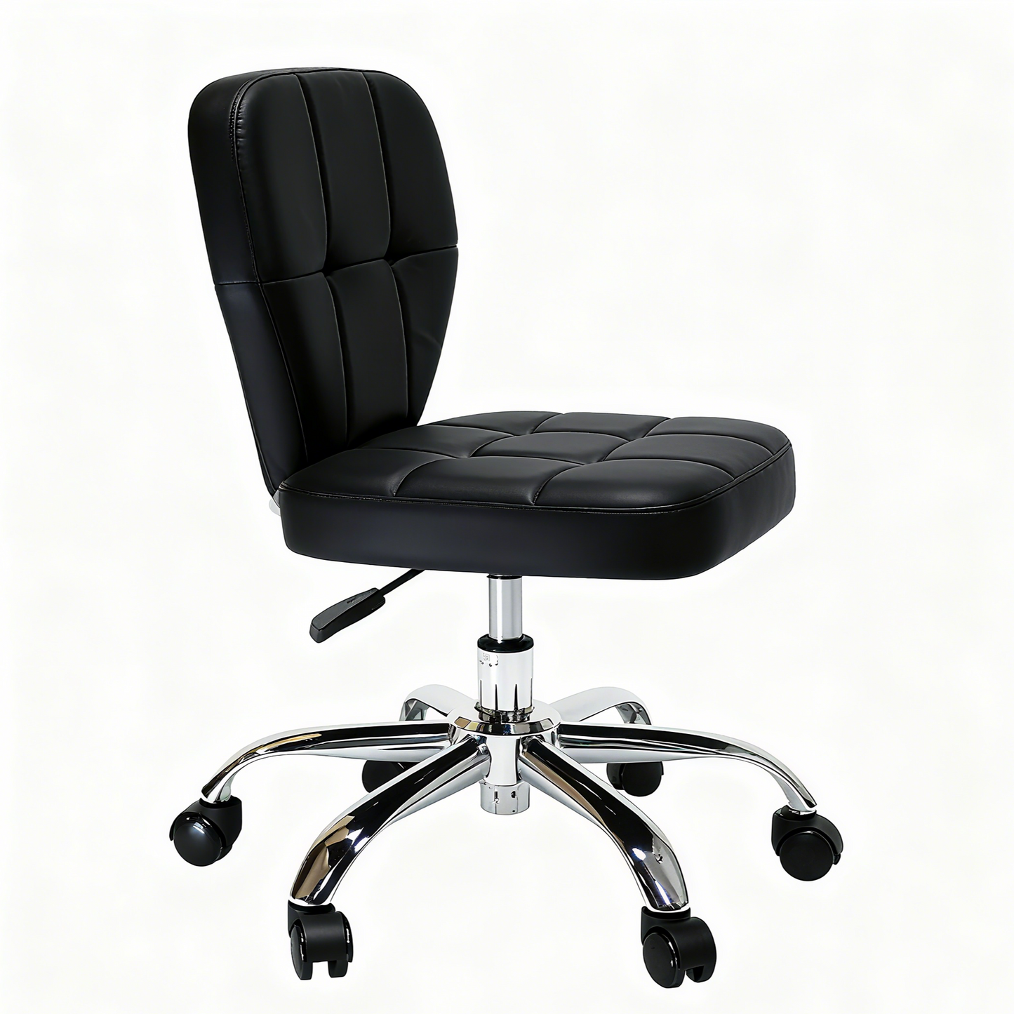 BeautéSync® Ergonomic Salon Stool with PU Leather Seat, 500 mm Steel Base & Smooth Casters, Black