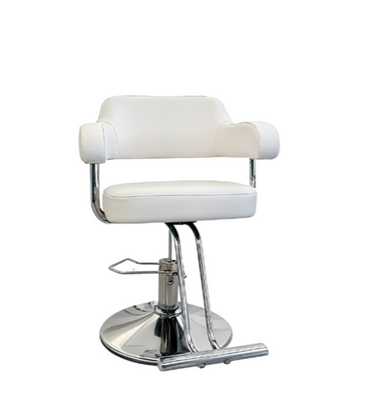 BeautéSync® Professional Salon Styling Chair front view – modern hydraulic barber chair with padded seat and footrest