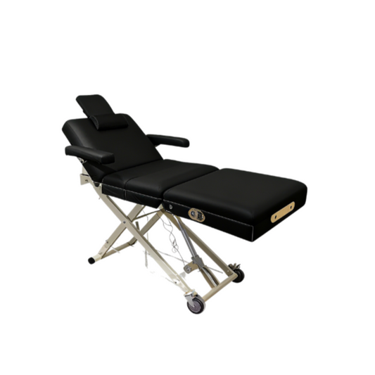 BeautéSync® Premium Professional One-Motor Four-Section Electric Beauty & Massage & Facial & Spa Treatment Bed (Black/Beige)