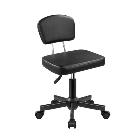 BeautéSync® Ergonomic PU Leather Rolling Stool with Backrest, Adjustable Height, Black