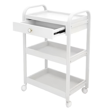 BeautéSync® White Metal & Wood Salon Tool Cart – Multi-Functional barber Spa Trolley with Shelves & Lockable Wheels