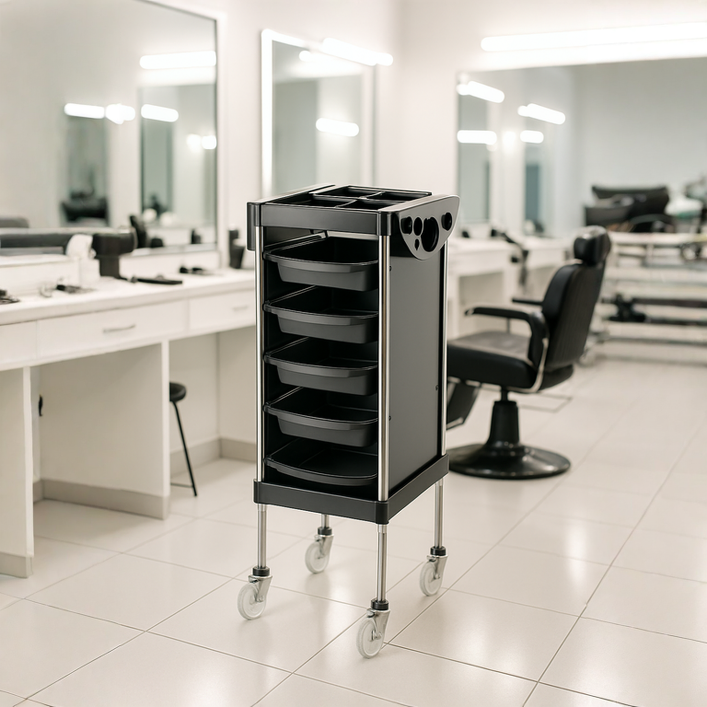 BeautéSync® Salon-Quality Four Drawer Barber Cart – Rolling Hairdressing Trolley with Drawers, Wheels & Durable ABS Frame