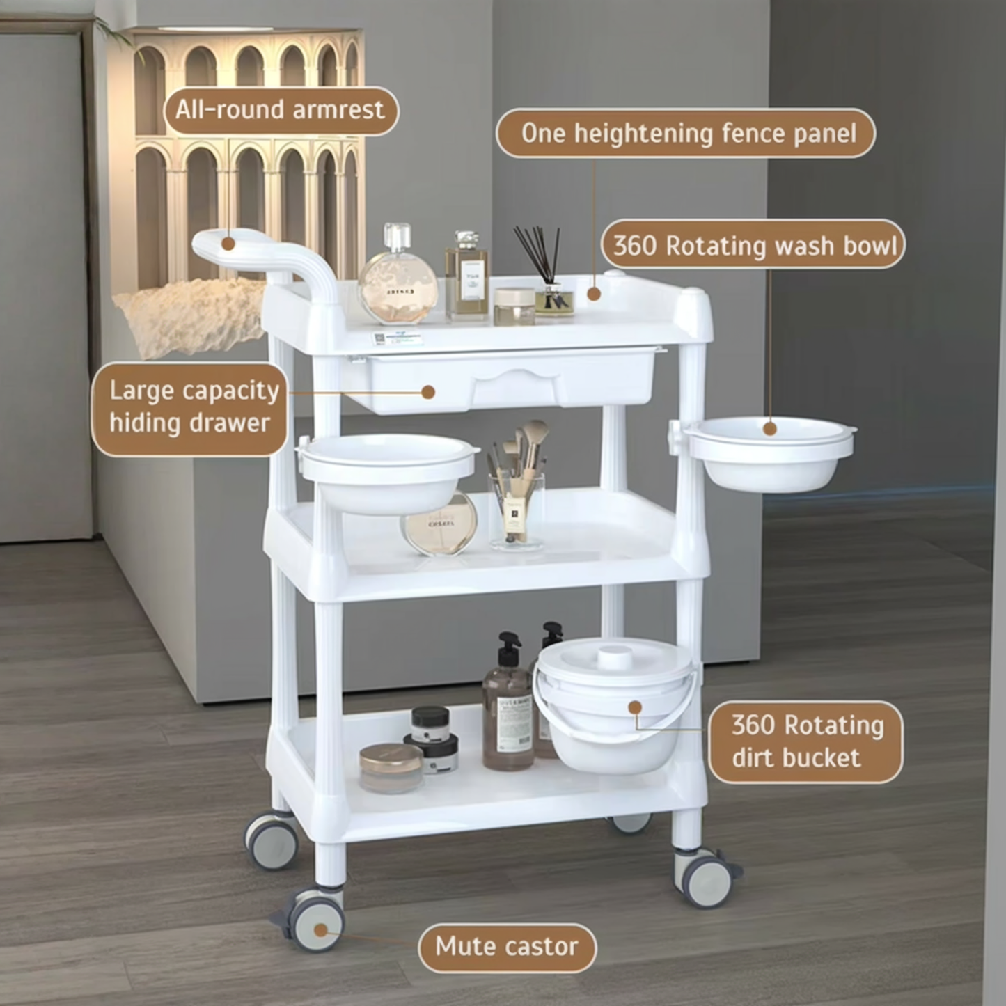 BeautéSync® 3-Layer Plastic Beauty Trolley Cart – Strong-Capacity Rolling Cart for Salon, Spa & Medical Use