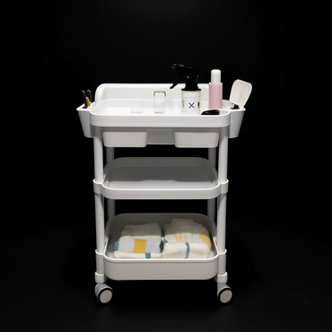 BeautéSync® 3-Tier White Plastic Salon Trolley with Storage – Rolling Beauty Spa Cart with Drawers & Lockable Wheels