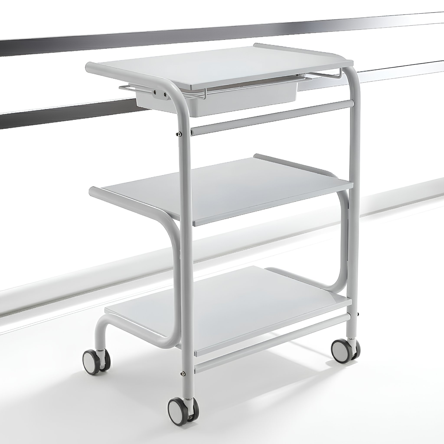 BeautéSync® 3-Tier Frameless Metal Salon Cart Beauty Trolley – White Spa & Manicure Organizer Cart with MDF Shelves & Side Guards