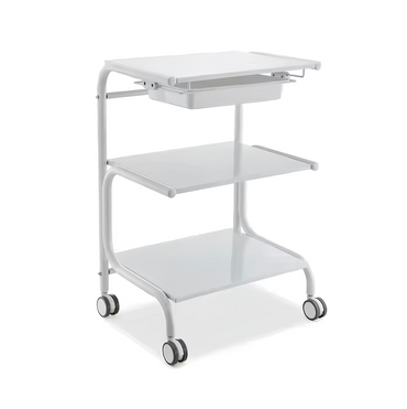 BeautéSync® 3-Tier Frameless Metal Salon Cart Beauty Trolley – White Spa & Manicure Organizer Cart with MDF Shelves & Side Guards