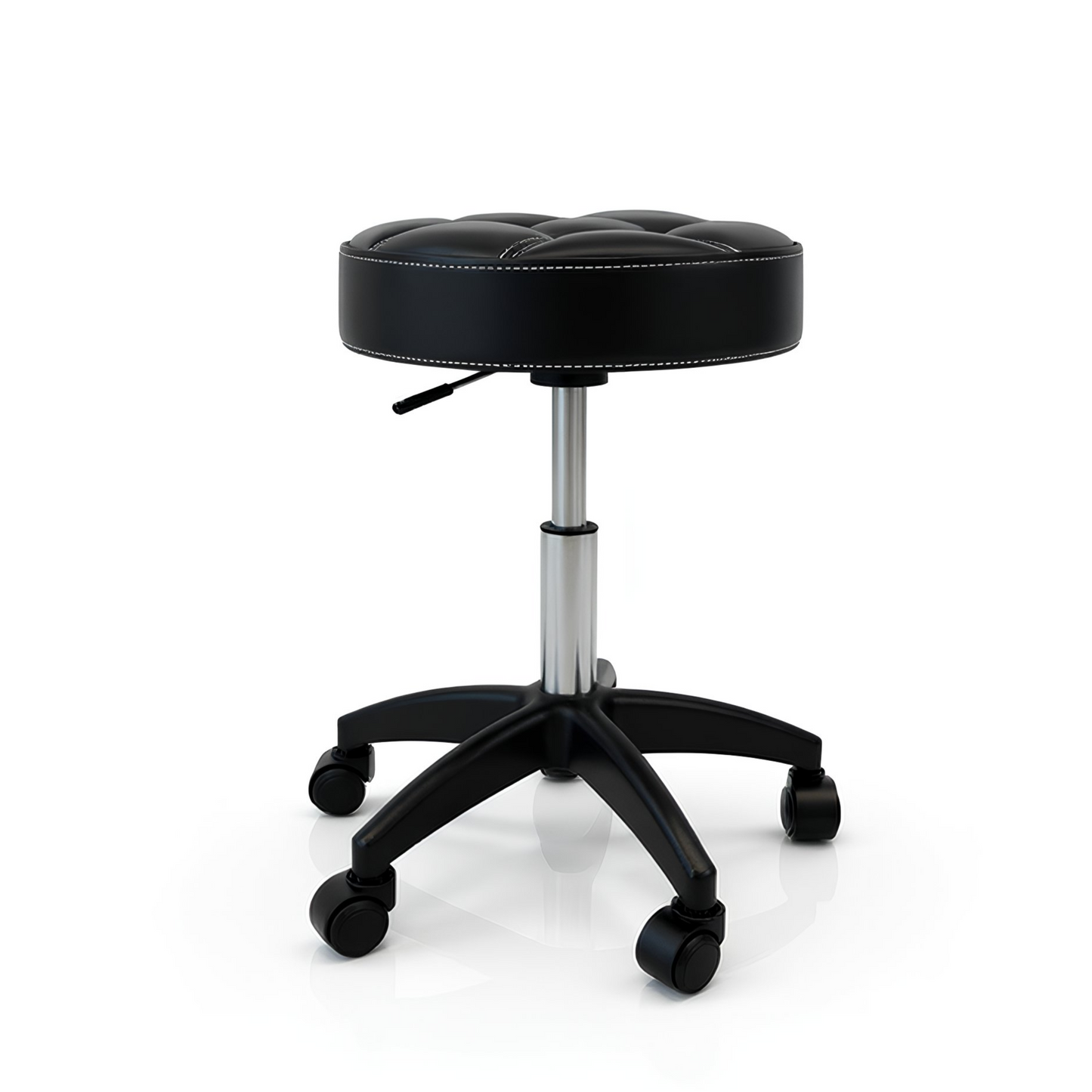 Black Rolling Swivel Salon Stool – Adjustable Height Padded Chair for Spa, Tattoo, Massage, and Beauty Bar Professionals