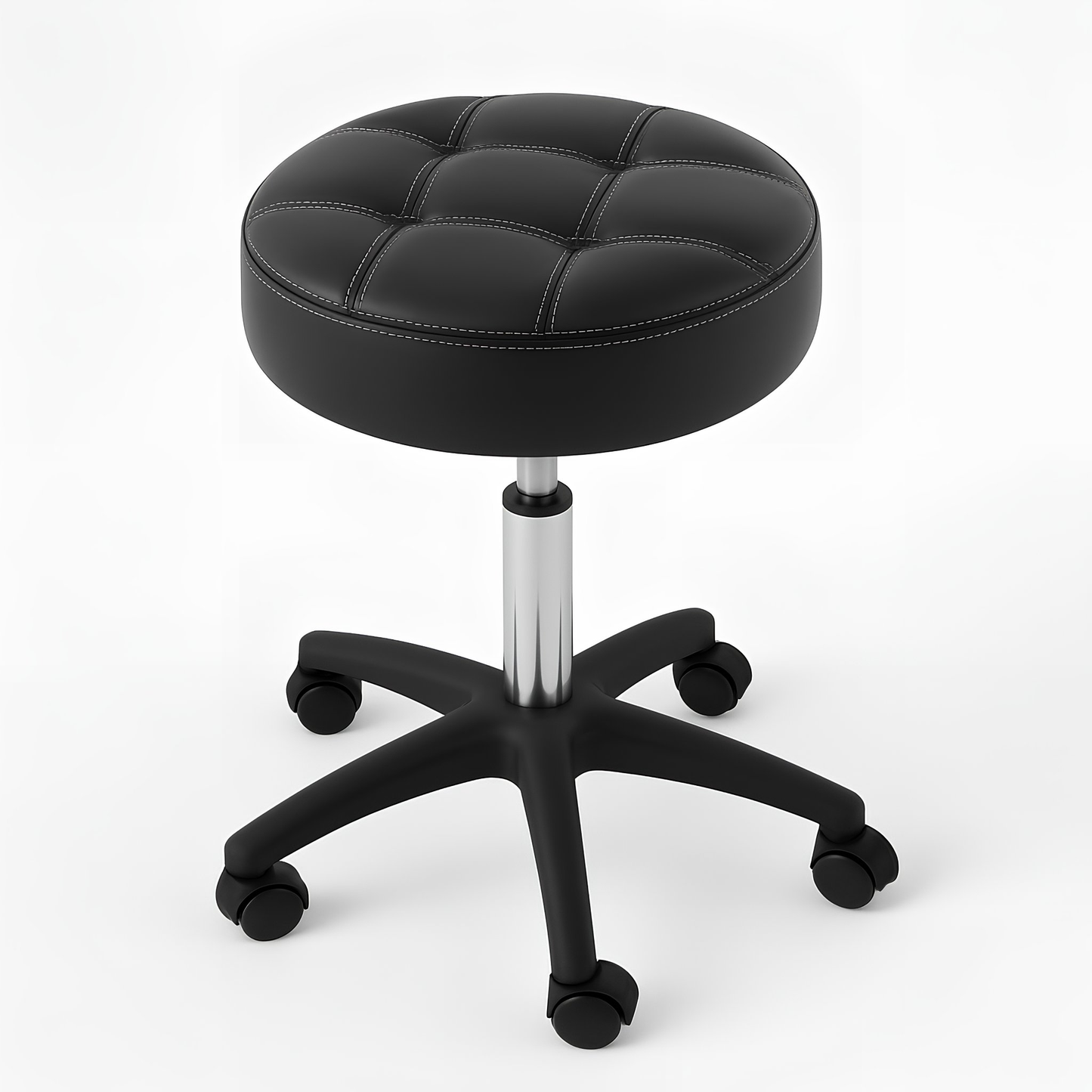 Black Rolling Swivel Salon Stool – Adjustable Height Padded Chair for Spa, Tattoo, Massage, and Beauty Bar Professionals