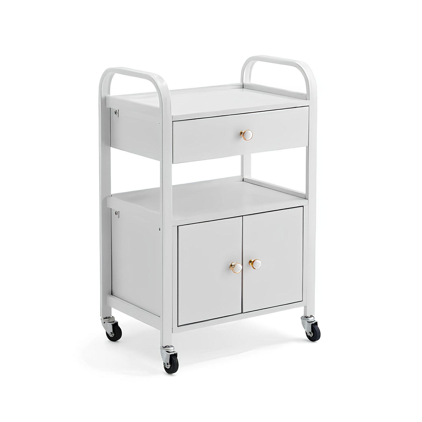 Rolling beauty cart for hair stylists and barbers