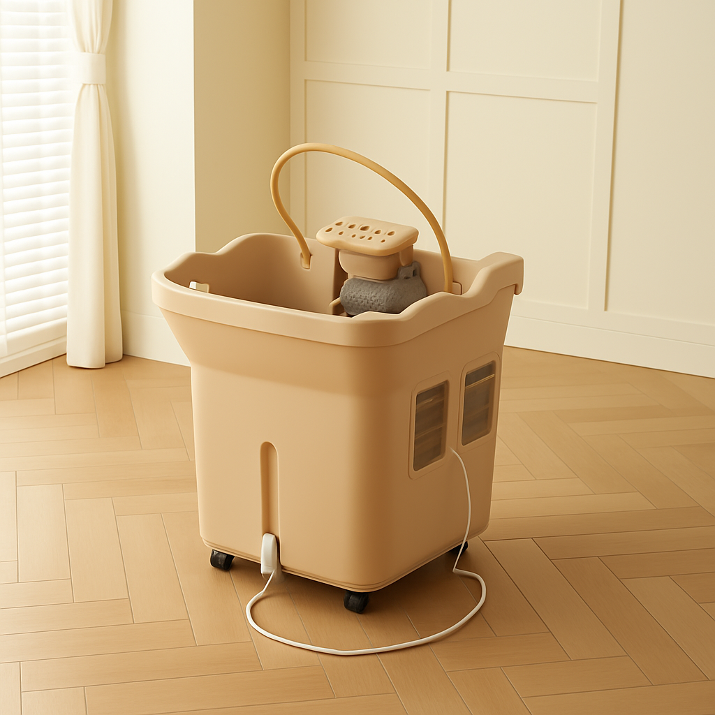 BeautéSync® Mobile Head Spa Basin Unit front view – portable shampoo and spa station with ABS basin, wheels, and integrated water circulation system