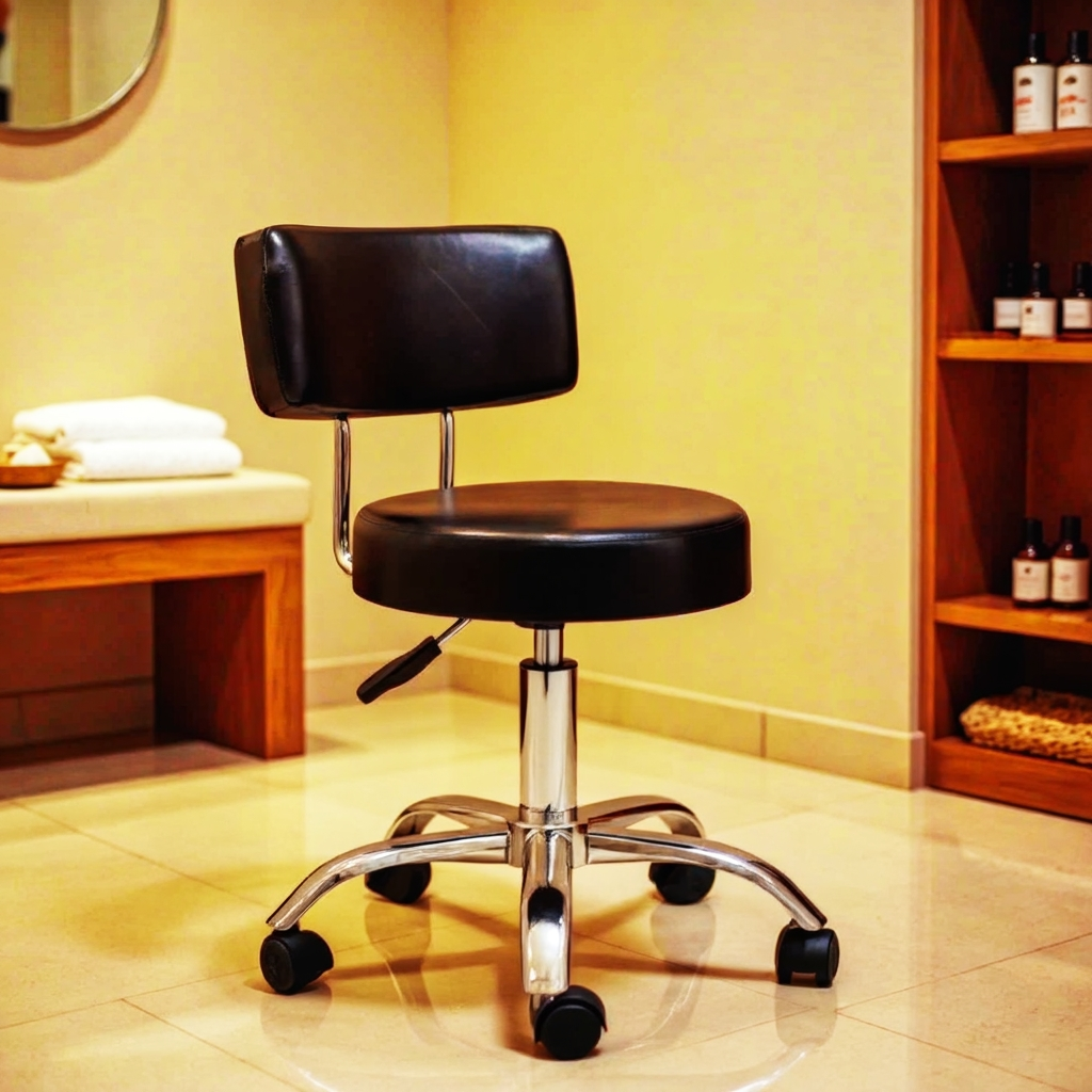 Rolling Salon Stool with Backrest in a spa salon