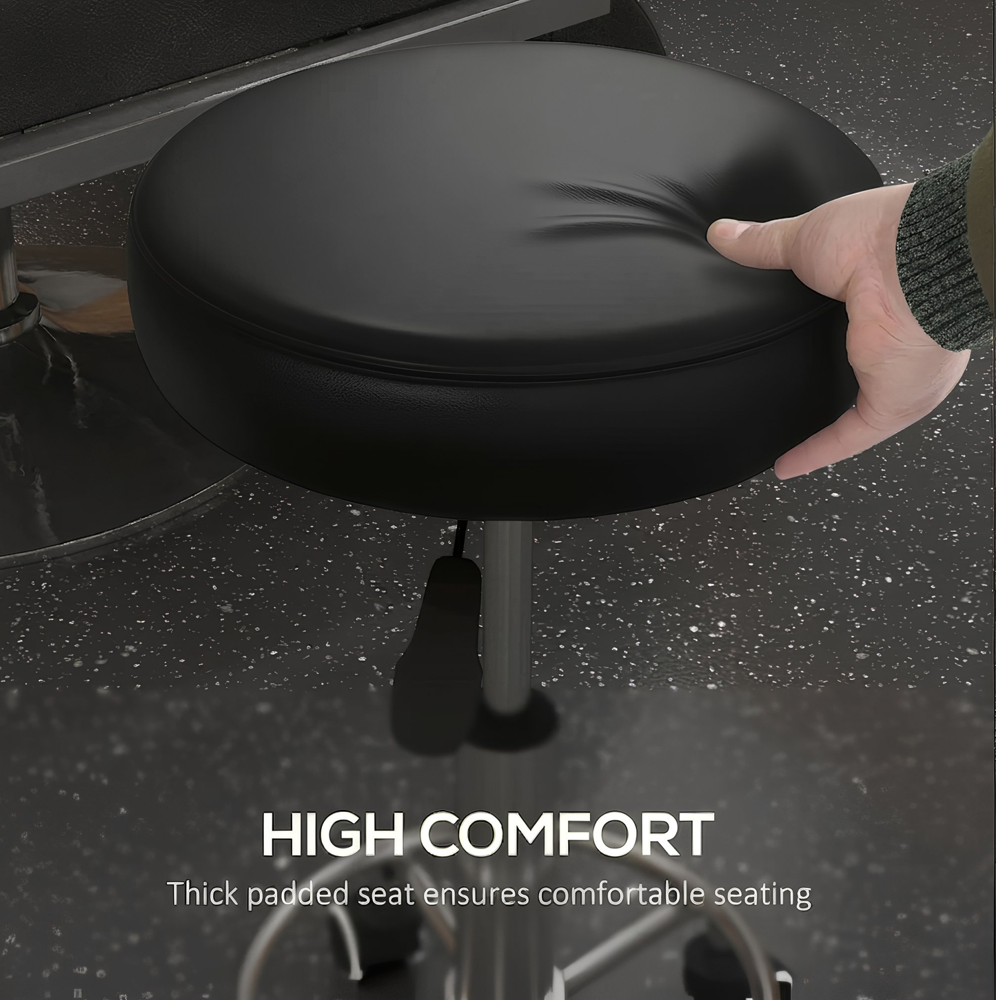 BeautéSync® Rolling Salon Stool with Adjustable Height, PU Leather Barber Massage Tattoo Chair for Beauty, SPA, Black