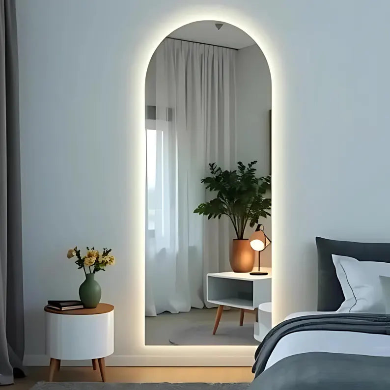 BeautéSync® Arch Frameless Salon Mirror – Backlit LED Strip, Three-Color Lighting