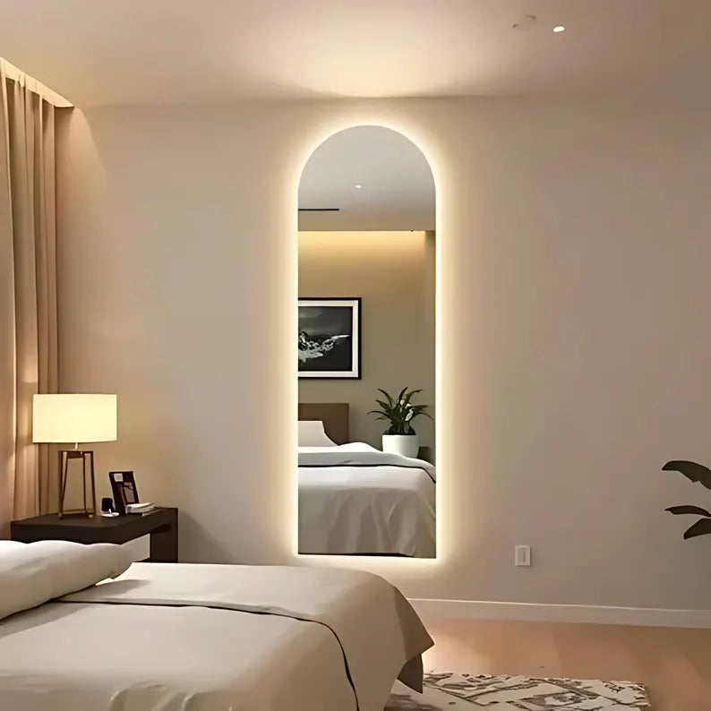 BeautéSync® Arch Frameless Salon Mirror – Backlit LED Strip, Three-Color Lighting