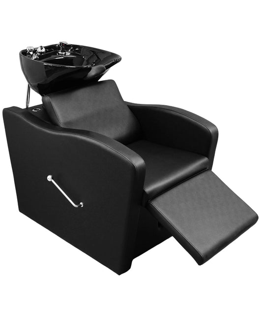 BeautéSync Shampoo Chair with Black PVC leather, Black Ceramic Basin & High-Density Sponge