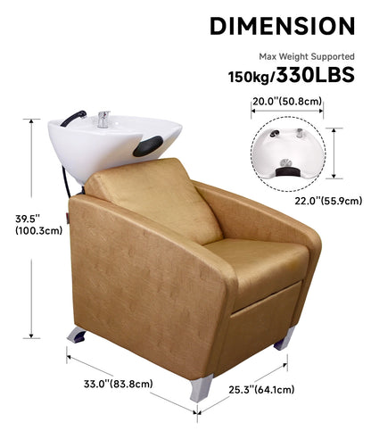 BeautéSync® Shampoo Chair with Black PVC leather, Ceramic Basin & High-Density Sponge