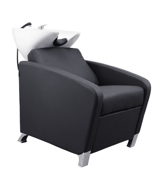 BeautéSync Shampoo Chair with Black PVC leather, Ceramic Basin & High-Density Sponge
