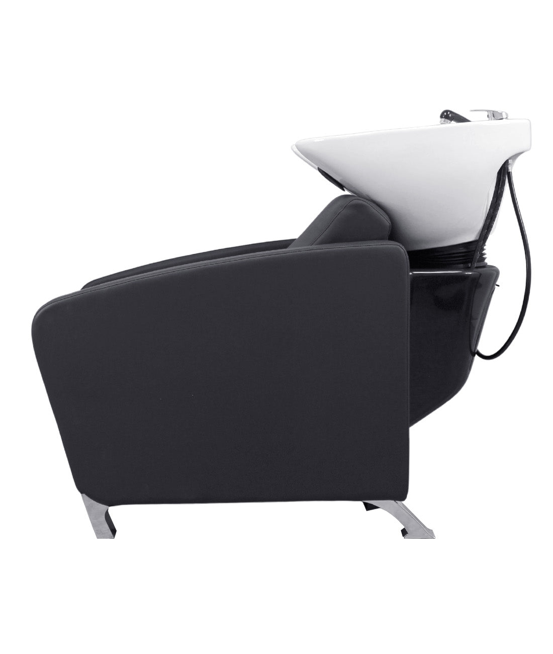 BeautéSync® Shampoo Chair with Black PVC leather, Ceramic Basin & High-Density Sponge