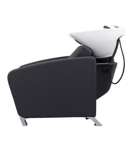BeautéSync® Shampoo Chair with Black PVC leather, Ceramic Basin & High-Density Sponge