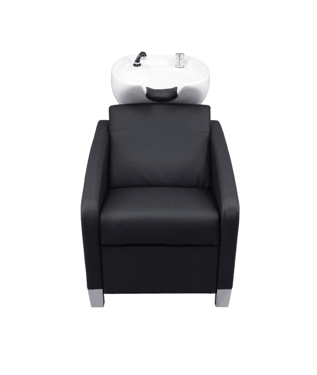 BeautéSync® Shampoo Chair with Black PVC leather, Ceramic Basin & High-Density Sponge