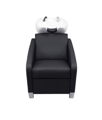 BeautéSync® Shampoo Chair with Black PVC leather, Ceramic Basin & High-Density Sponge