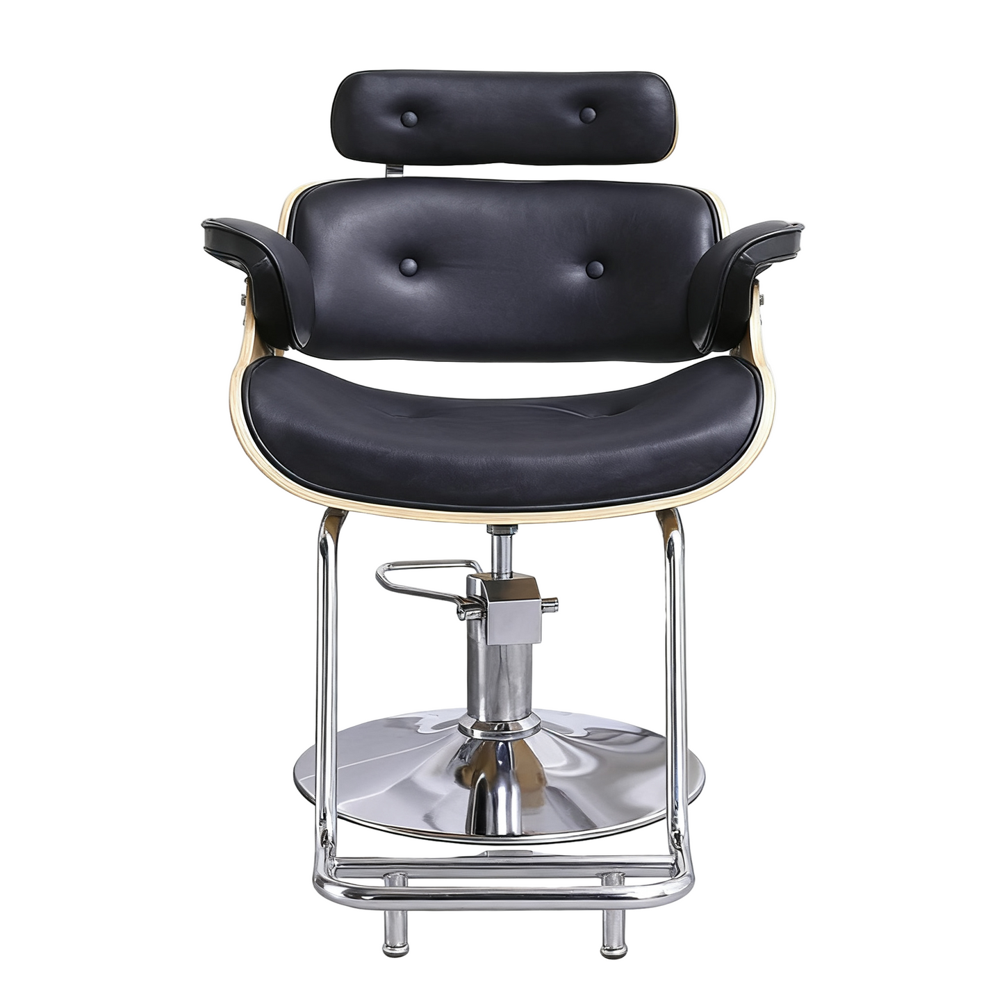 BeautéSync® Hairdressing Chair w Black Leather and Silver Pump