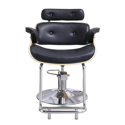 BeautéSync® Hairdressing Chair w Black Leather and Silver Pump