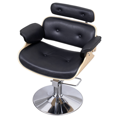 BeautéSync® Hairdressing Chair w Black Leather and Silver Pump