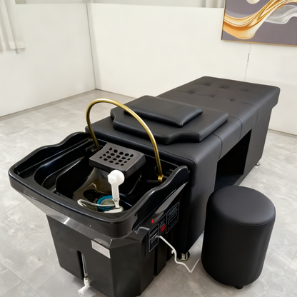 BeautéSync® Mobile Head Spa Capsule lifestyle setting – portable head spa station with steam hood and water circulation system displayed in salon environment