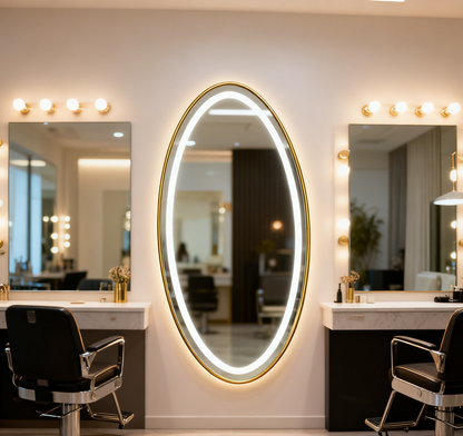 BeautéSync® Hair Salon Mirror, Oval Shape with LED Backlit Strip, aluminum alloy frame