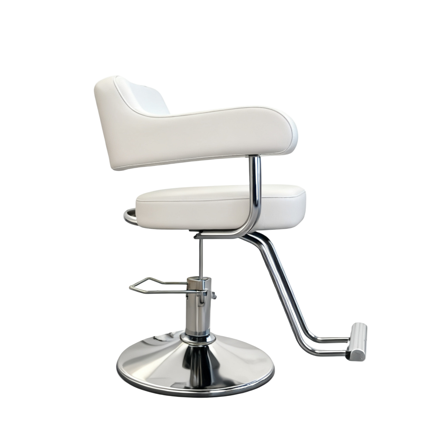 BeautéSync® Professional Salon Styling Chair side view – ergonomic design with adjustable height and sleek armrests