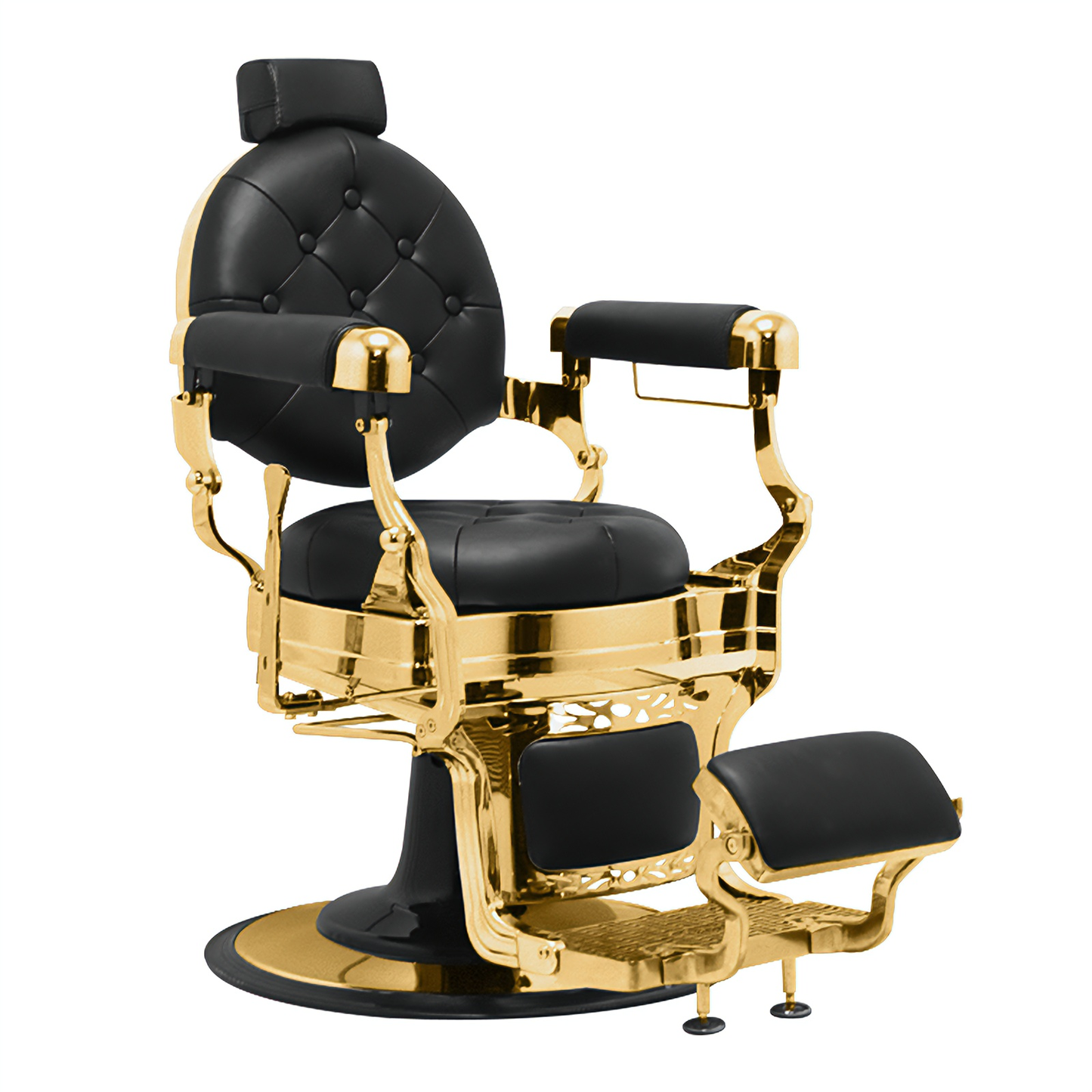 BeautéSync® Heavy-Duty Hydraulic Barber Chair with XL Pump – Black PVC &Gold Frame
