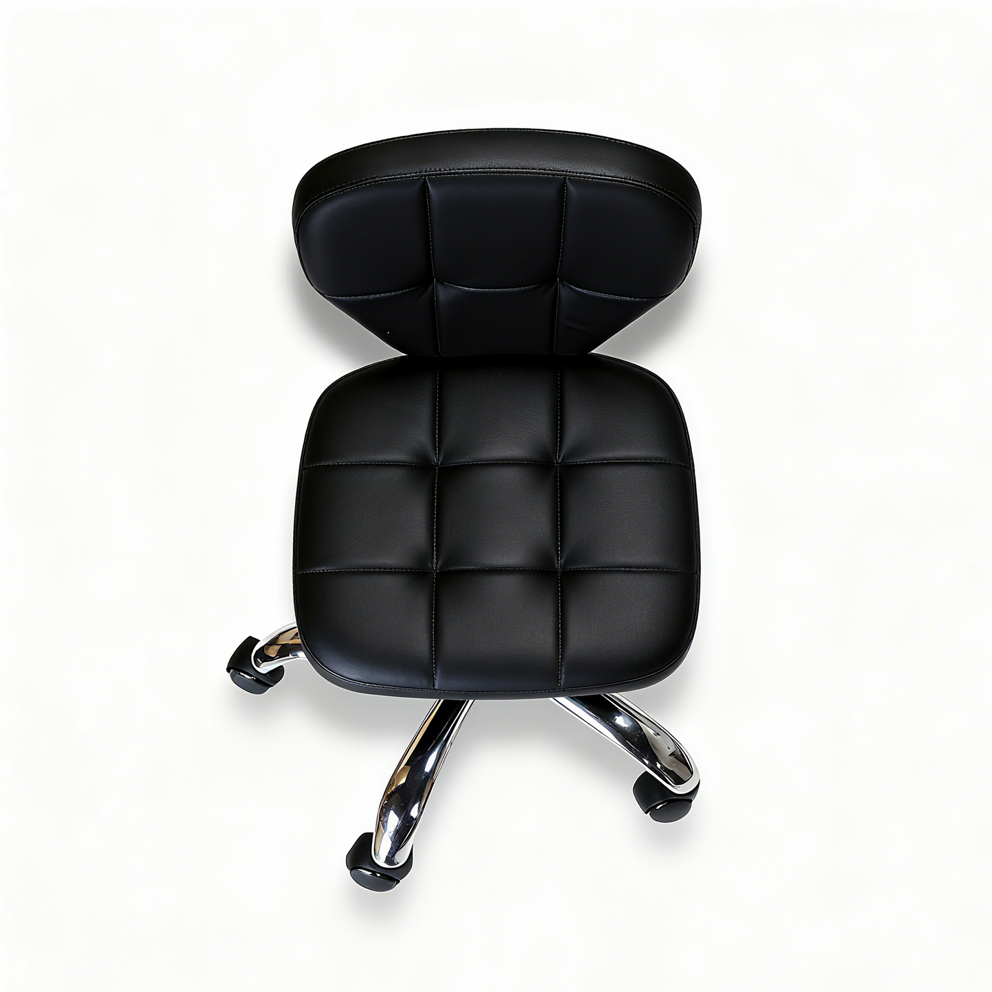 BeautéSync® Ergonomic Salon Stool with PU Leather Seat, 500 mm Steel Base & Smooth Casters, Black