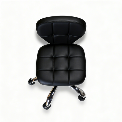 BeautéSync® Ergonomic Salon Stool with PU Leather Seat, 500 mm Steel Base & Smooth Casters, Black