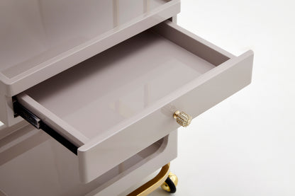 BeautéSync® Gold Metal Rolling Salon Trolley – Luxury Beauty, Nail & Hairdressing Cart with Towel Shelf and Lockable Wheels