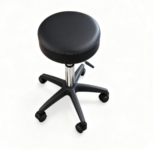 BeautéSync® Rolling Salon Stool with Adjustable Height, PU Leather Ergonomic Tattoo Massage Chair for Beauty Clinic SPA, Black