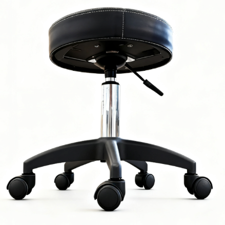 BeautéSync® Rolling Salon Stool with Adjustable Height, PU Leather Ergonomic Tattoo Massage Chair for Beauty Clinic SPA, Black