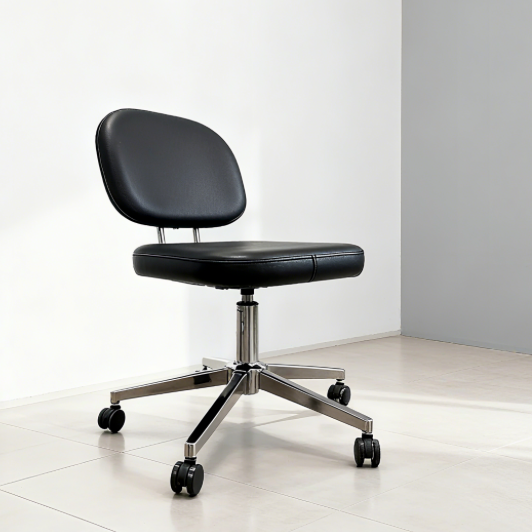 BeautéSync® Ergonomic PU Leather Rolling Stool with Backrest, Adjustable Height, Black
