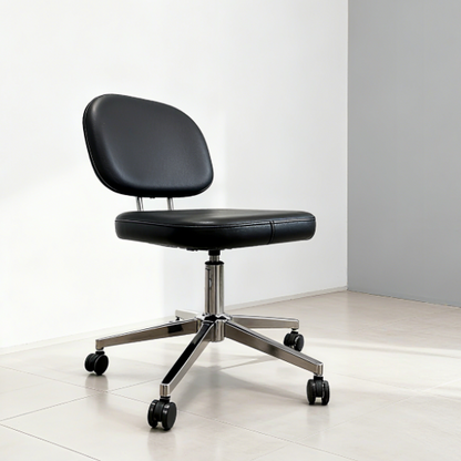 BeautéSync® Ergonomic PU Leather Rolling Stool with Backrest, Adjustable Height, Black