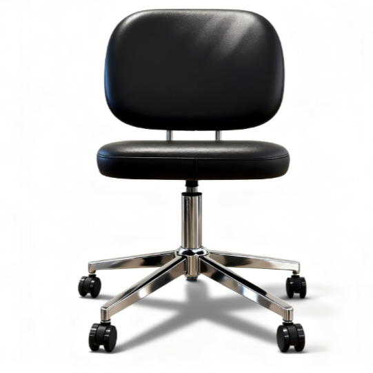 BeautéSync® Ergonomic PU Leather Rolling Stool with Backrest, Adjustable Height, Black