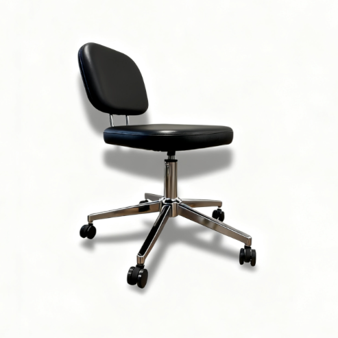 BeautéSync® Ergonomic PU Leather Rolling Stool with Backrest, Adjustable Height, Black