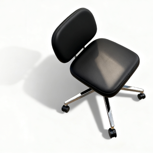 BeautéSync® Ergonomic PU Leather Rolling Stool with Backrest, Adjustable Height, Black