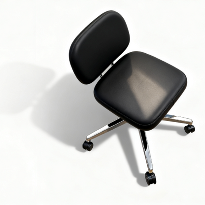 BeautéSync® Ergonomic PU Leather Rolling Stool with Backrest, Adjustable Height, Black