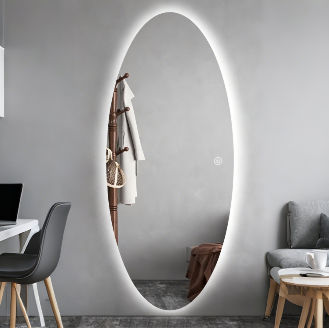 Oval LED Backlit Hair Salon Mirror Front View"